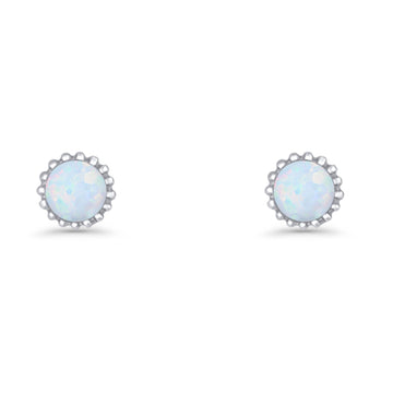 Round Stud Earring Lab Created White Opal Oxidized 925 Sterling Silver Wholesale